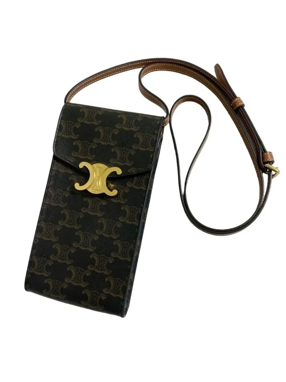 Celine Triomphe Canvas Mobile Pouch Brown